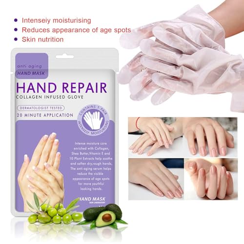 AIQIUSHA Collagen Moisturizing Hand Mask Gloves for Dry Cracked Hands - 4 Pack