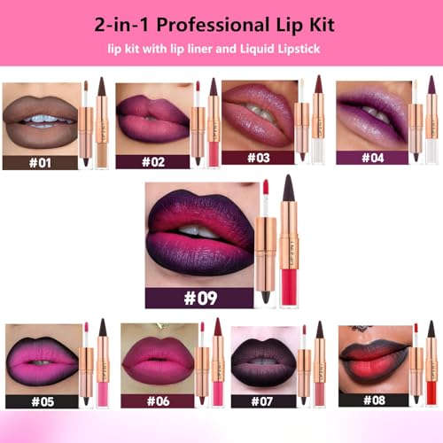 Black Lip Liner and Liquid Lipstick Set - 2-in-1 Matte Combo