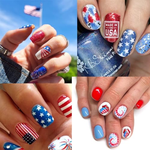 IDDFEVE 8 Sheets 4th of July Nail Stickers, Independence Day Patriotic Nail Decals, 3D Design Self-Adhesive USA Flag Star Nail Art