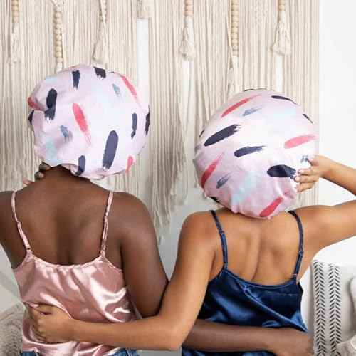 Glow By Daye Satin Bonnet, Double-Layered and Adjustable Satin Sleep Cap, Extra Large, Reversible Free Spirit Pink Brushstrokes