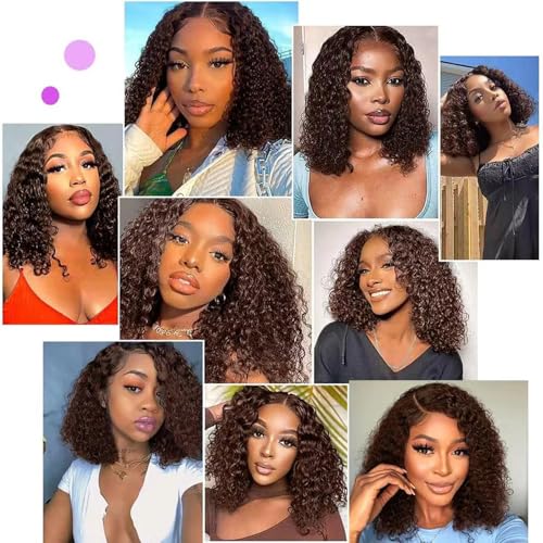 Maytune Glueless 10-Inch Deep Wave Curly Bob Wig Human Hair pre Plucked Brown