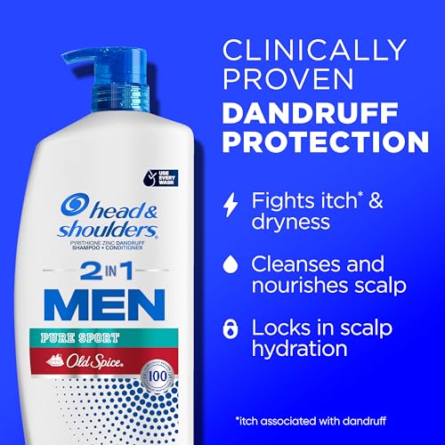 Head & Shoulders Old Spice Pure Sport 2-in-1 Anti-Dandruff Shampoo Twin Pack, 31.4 fl oz Each