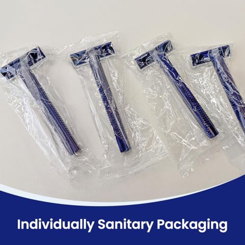 Twin Blade Disposable Razors ? 6 Pack, Individually Wrapped with Safety Caps, Stainless Steel Blades for Men & Women, Ideal for Travel, Hotels, Shelters & Hygiene Kits