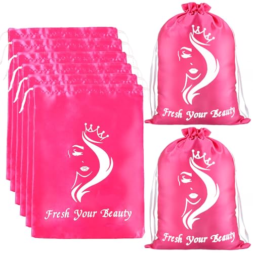 AIHOPESTO 6Pcs Satin Pouches with Drawstring - Soft Pink Silk Storage Bags for Hair Bundles, Wigs & Accessories (6 PCS Pink)