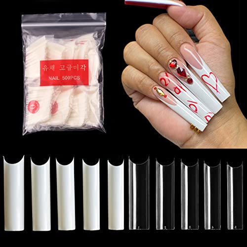 1000pcs Nail Tips XXL Extra Long Straight Square Tips C Curve Half Cover False Nails French Acrylic Salon Art Gel UV Fake Tip Clear Natural Mix Press On Nails Extensions 10sizes