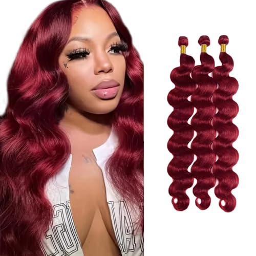 99J Burgundy Body Wave Human Hair Bundles - 18, 20, 22 Inch