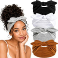 YCKXXL 4 Pack Women's Bow Headbands - Non-Slip Elastic Hair Wraps for Yoga & Workout