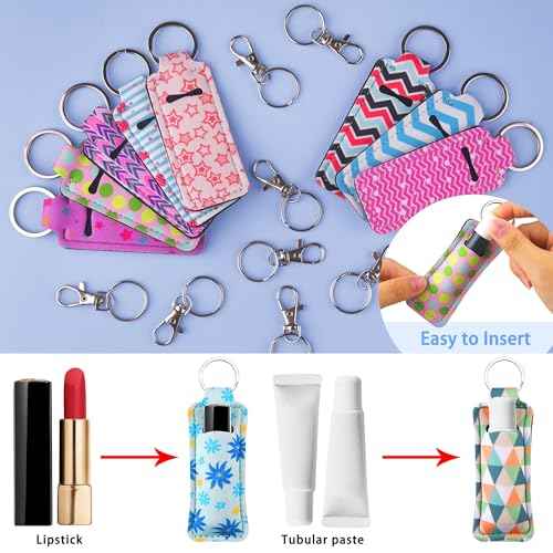 Duufin 20 Pieces Chapstick Keychain Holder Lip Balm Holder Lipstick Holder with 20 Pieces Metal Clip Cords for Purse Backpack