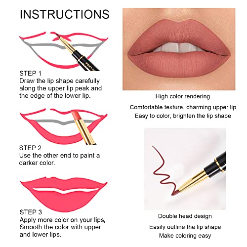 evpct 6Pcs Lip Liner & Lipstick Set A01 Matte – 2-in-1 Waterproof Lip Liner & 24H Lipstick, Antique Rose Chestnut Nude Dark Brown