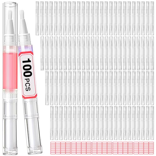 100 Pack 3ml Empty Cuticle Oil Pens - Transparent Twist Brush Applicators