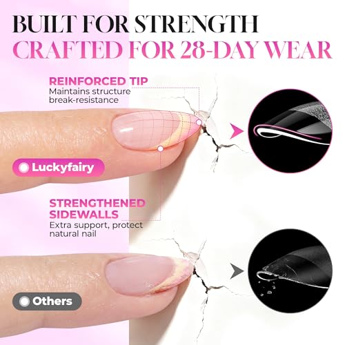 Luckyfairy X-Soft Short Almond Nail Tips 270pcs, 15 Sizes – Clear Gel Nail Tips
