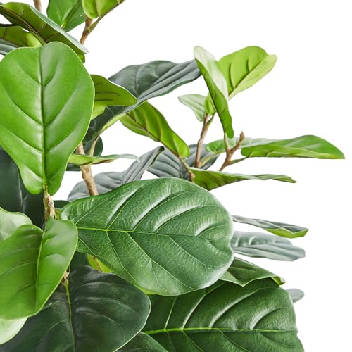 VEVOR Artificial Fiddle Leaf Fig Tree 4 FT, Secure PE Material & Anti-Tip Tilt Protection Low-Maintenance Faux Plant, Lifelike Green Fake Potted Tree for Home Office Christmas Decor Indoor Outdoor