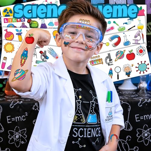 Science Temporary Tattoos for Kids, 96 Pcs Party Favors