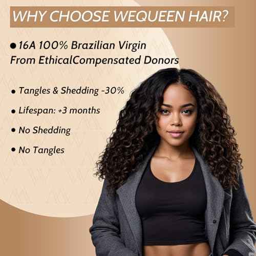 Wequeen 16A Burmese Curly Human Hair Bundles 18 20 22 Inch 100% Unprocessed Brazilian Virgin Hair Quick Weave Bundles Human Hair Extensions Real Human Hair, Natural Black