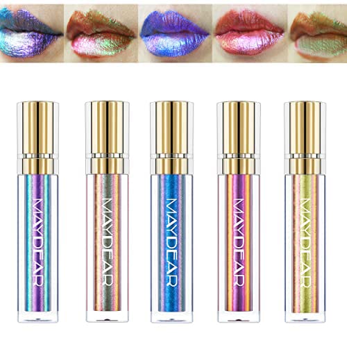 Maydear Chameleon Lipstick, High Pigmented Pink Lipstick for Women Metallic Shine Lip Gloss, Full-Coverage Multichrome Lipstick Long Lasting Rainbow Lip Makeup, Fuchsia(01)