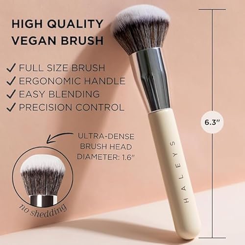 Haleys Beauty Kabuki Foundation Brush For Applying Powder, Foundation, Bronzer, Blush, and Mineral Make up, Soft Bristles, Seamless Blending, Makeup Brushes Essential, Vegan & Cruelty Free