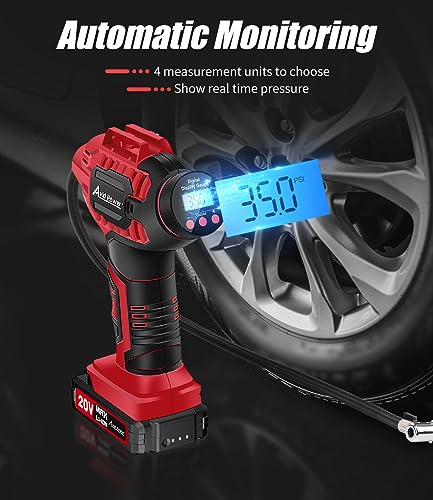 AVID POWER Tire Inflator Portable Air Compressor, 20V Cordless Car Tire Pump, Rechargeable Battery Powered Air Compressor w/12V DC Adapter, Digital Pressure Gauge