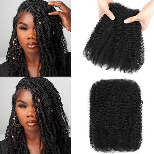 Afro Kinkys Bulk Human Hair for Braiding Afro Kinky-Curly Human Hair Bulk For Mini Twist, Repair Locs Hair Bulk Human Braiding Hair for Micro Dreadlocs Extensions 18 Inch(1B,35g/pack)