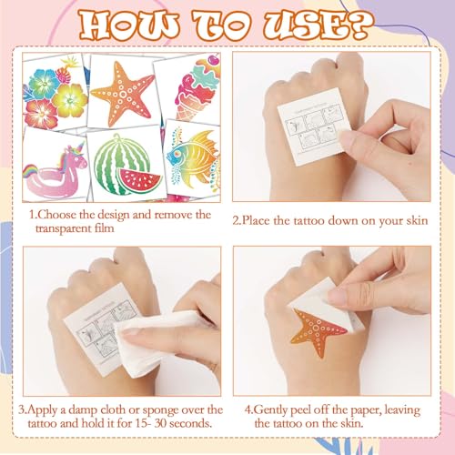96 Glitter Hibiscus Temporary Tattoos for Hawaiian Luau Party