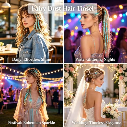 Celinabella Galaxy Pink Hair Tinsel Kit - 6 Packs, 1500 Strands, 48"