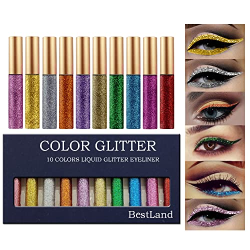 10-Color Liquid Glitter Eyeliner Set Waterproof Shimmer