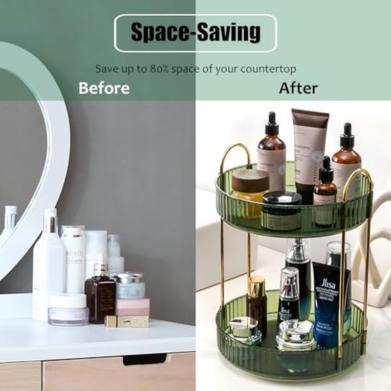 2-Tier Rotating Makeup Organizer Lazy Susan Spinner Tray