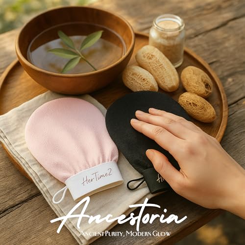 Korean Exfoliating Gloves for Shower - 2-Pack Pink & Black