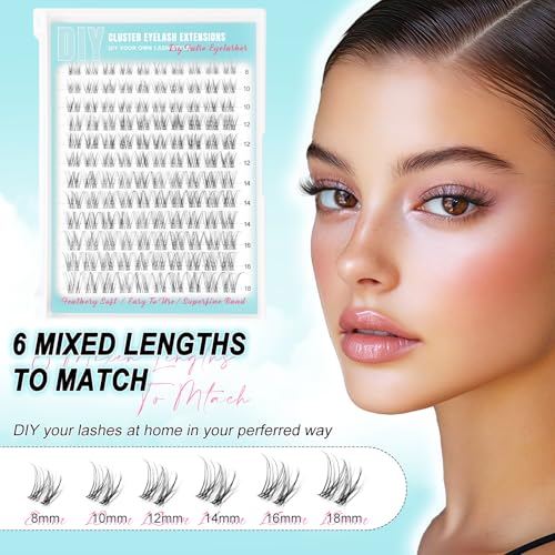 Lash Clusters Venus Wispy DIY Lash Extension 8-18mm Natural Eyelash Clusters Individual Eye Lashes Natural Look Cluster Eyelash Extensions Thin Clear Band by WiWiLINK