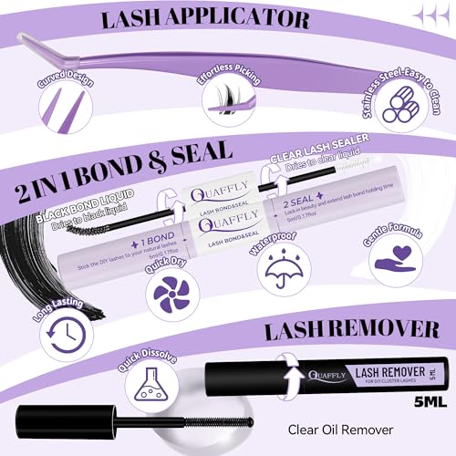 QUAFFLY Lash Extension Kit - 10-18mm Invisible Band Clusters