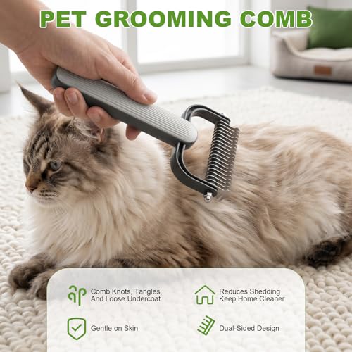 Double-Sided Dematting Comb for Dogs & Cats - Undercoat Rake