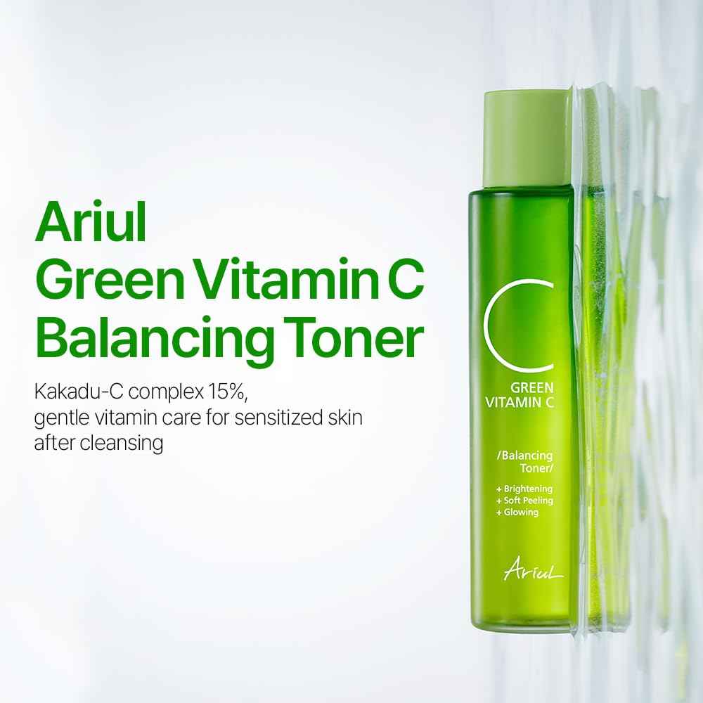 Ariul Green Vitamin C Balancing Toner – Gentle Exfoliation & Skin Balancing with 15% Kakadu-C Complex, PHA 1%, CICA, Vegan Formula, Korean Skin Care, 150ml / 5.07 fl. oz