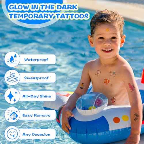 300pcs (30 Sheets) Glow-in-the-Dark Temporary Tattoos for Kids - Unicorn, Dinosaur, Mermaid, Fairy, Animals £¦ Butterfly - Temporary Tattoos for Boy £¦ Girls, Party Favors