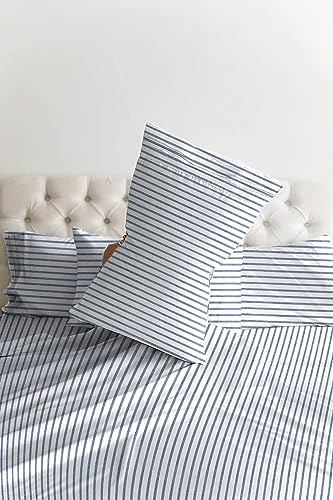 Twin 4 Piece Sheet Set - Breathable & Cooling Bed Sheets - Hotel Luxury Bed Sheets for Women, Men, Kids & Teens - Bedding w/ Deep Pockets & Easy Fit - Soft & Wrinkle Free - Twin Blue Stripes Sheets