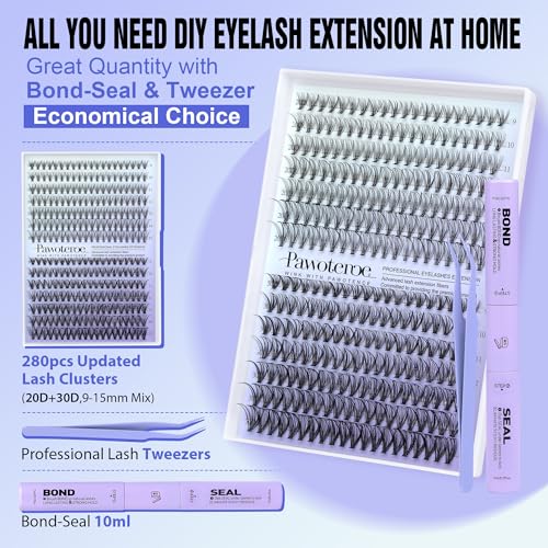Pawotence 280pc Lash Extension Kit - DIY Cluster Lashes 9-15mm
