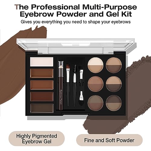 12-Color Eyebrow Powder Palette Kit with 5 Mascaras & Stencils