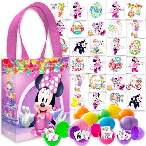 Minnie Mouse Easter Egg Hunt Bundle - 12 Fillable Eggs, 70+ Tattoos & Tote