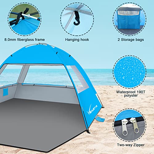 Venustas Beach Tent Sun Shelter for 3/4-5/6-7/8-10 Person, UPF 50+ UV Protection Portable Beach Canopy, Lightweight and Easy Setup Cabana