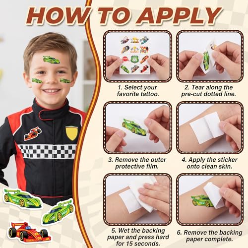 96 Race Car Temporary Tattoos for Kids | Colorful Designs