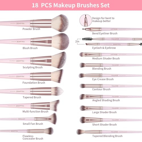 MAANGE 37 Pcs Makeup Brush Set Premium Synthetic Make Up Brushes Foundation Eye Shadow Powder Concealers Brushes Set for Beginners Professional Makeup Tool Set (Pink)