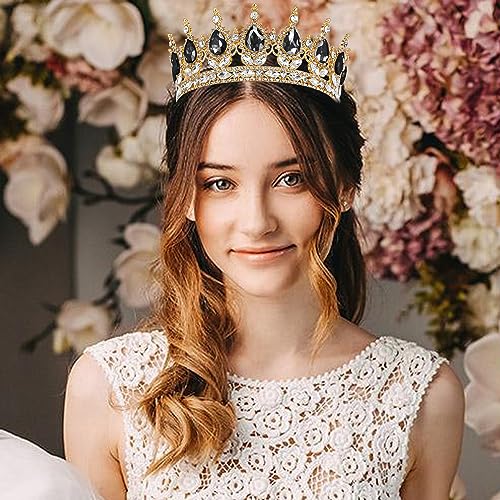 Gold Crystal Queen Crown Tiara with Rhinestones