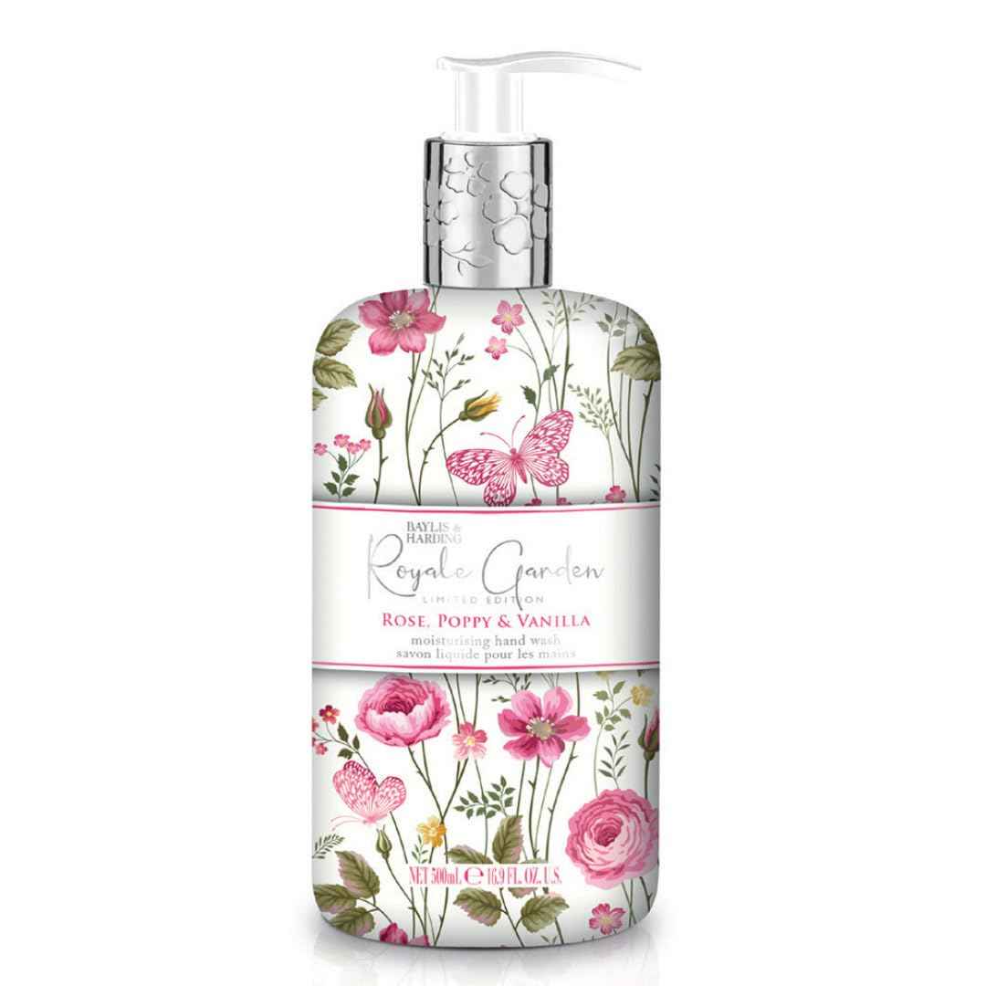 Baylis & Harding Liquid Hand Soap Wash with Dispenser, Royale Garden, Rose, Poppy & Vanilla, 16.9oz/500ml (6-Pack)