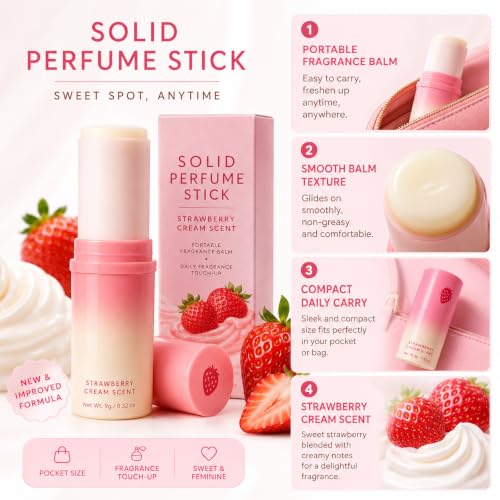 Amavheaf Strawberry Cream Solid Perfume Stick - Portable Fragrance Balm for Daily Use