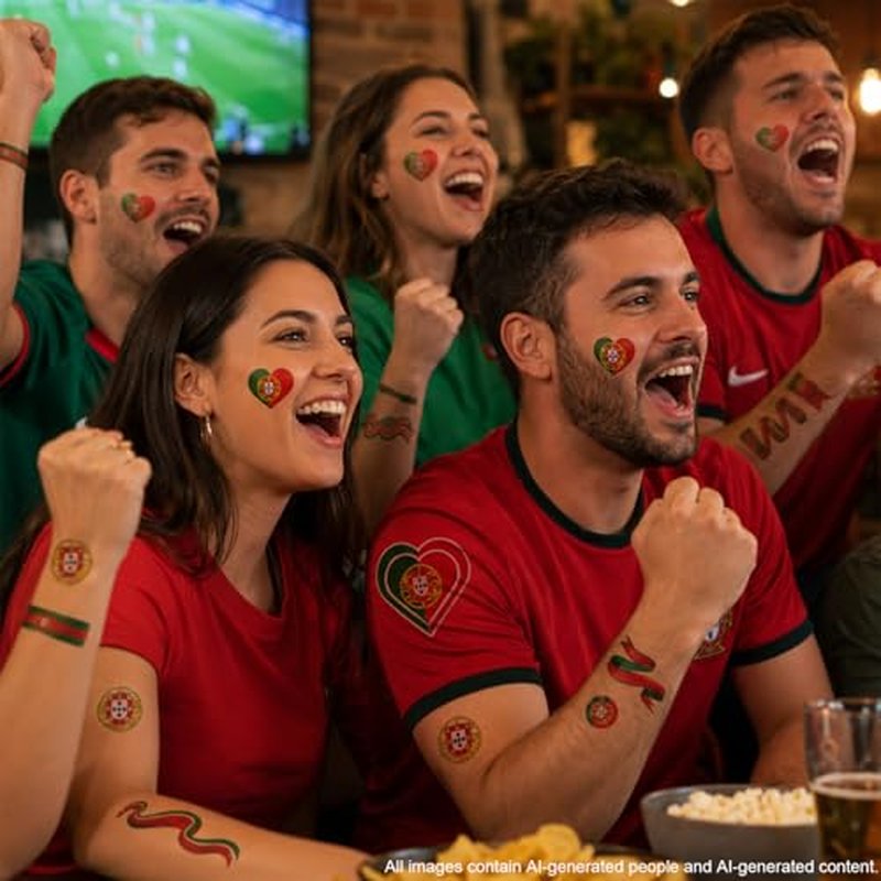Portugal Flag Temporary Tattoos for Soccer Fans - World Cup 2026