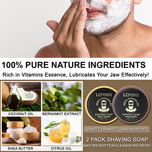 Straight Razor Shaving Kit for Men - 2 Packs Shaving Soap, Straight Edge Razor, Shaving Cream, Brush & Bowl - Unique Gifts Set for Men, Him, Dad - Stocking Stuffers,Father¡¯s Day (Sweat Orange£©