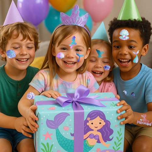 96PCS Mermaid Pre-Cut Temporary Tattoos for Kids - Cute Under the Sea Party Favors, Perfect for Ocean Mermaid-Themed Birthdays, School Rewards, and Baby Showers (Normal)