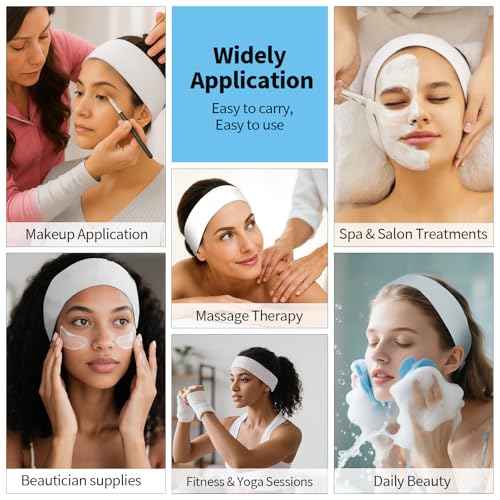 Meifuly 100PCS Disposable Headband for Women, Soft & Stretchy Non-woven Fabric Spa Hairband for Makeup, Washing Face, Esthetician Salon Supplies, Travel