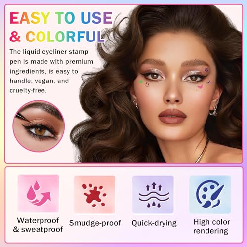 7-Piece Eyeliner Stamp Set with Dual-Ended Liquid Liner Pen