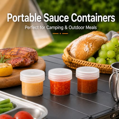 METAPACK 1 oz Clear Travel Jars with Orange Lid, Leakproof TSA Containers, Labels - 16 Pack