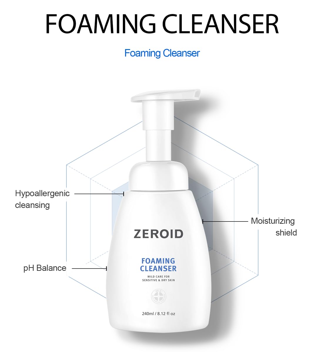 ZEROID Korean Dermocosmetic Foaming Cleanser Mild Care for Senstive & Dry Skin (240 mL)