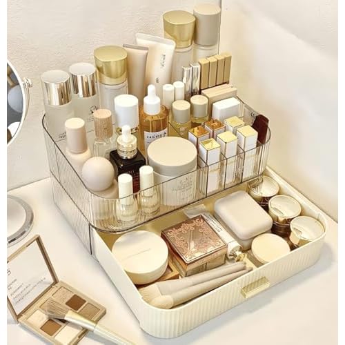 Makeup Organizer With Stackable Drawer, Cosmetic Storage Display Case for Vanity, Bathroom Countertop or Dresser,Counter top Holder for Lipstick, Brushes, Lotions, Eyeshadow, Nail Polish